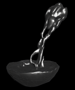A frame of the looped fluid sim remeshed