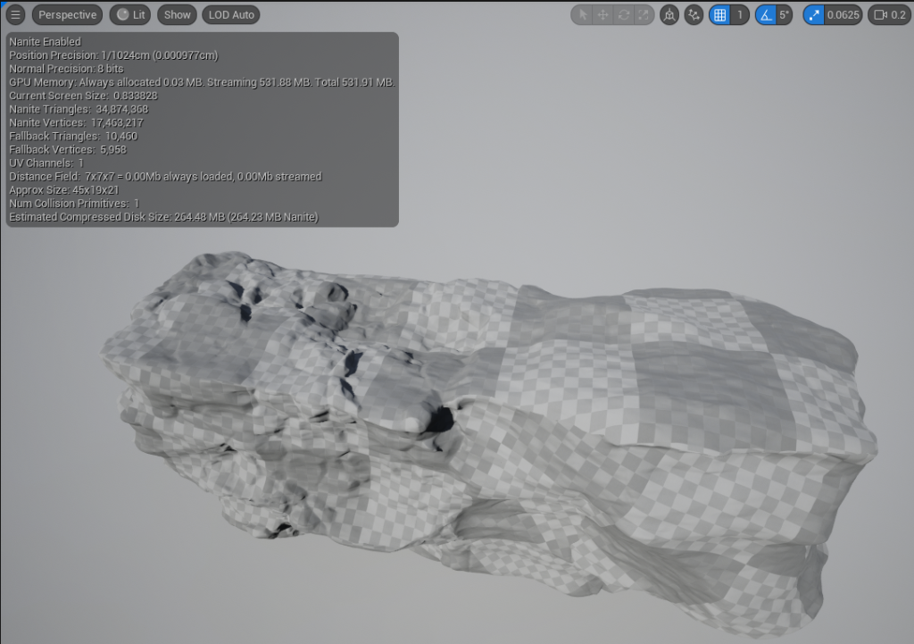 530 Mb mesh imported into Unreal as a Nanite mesh